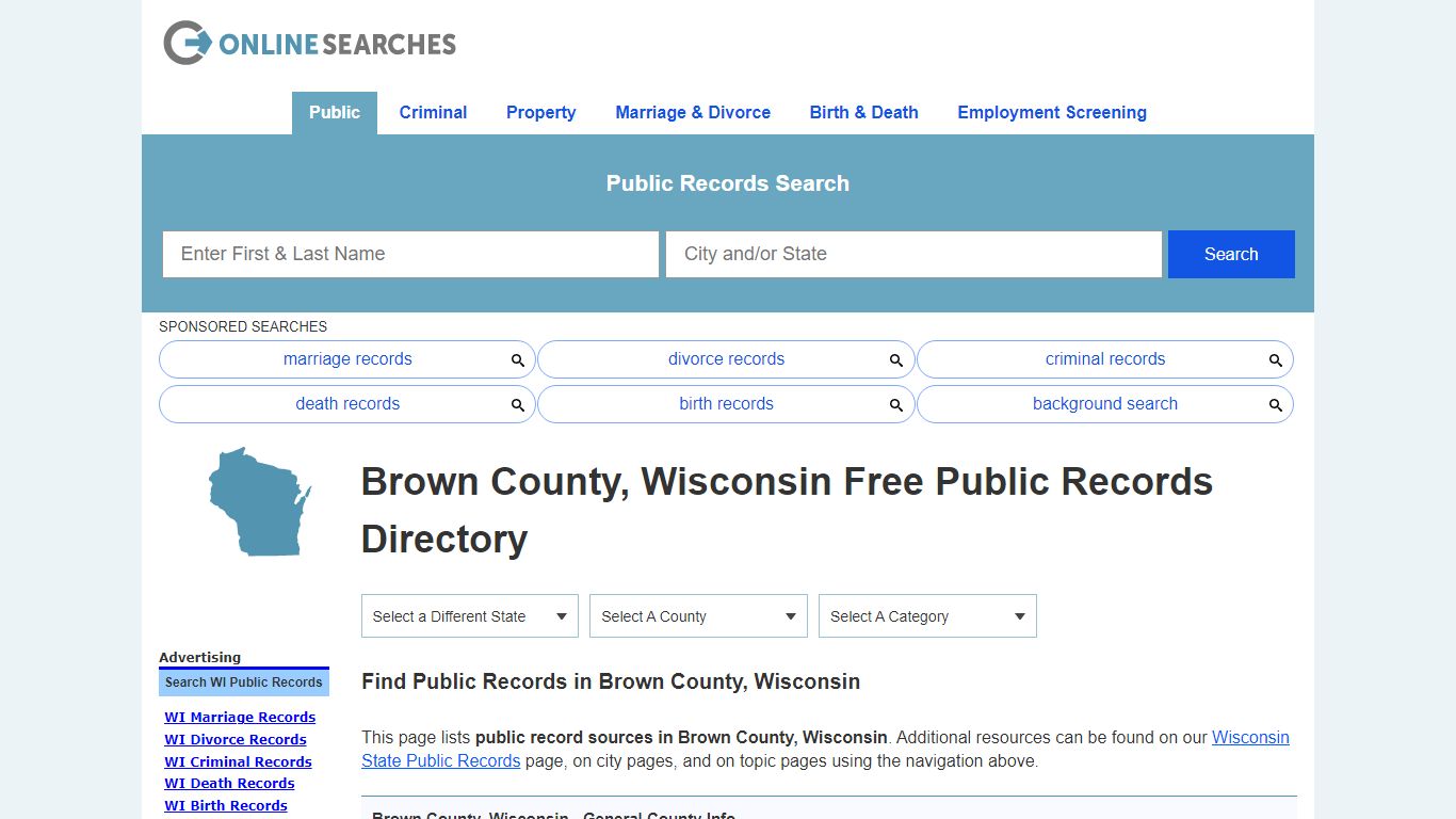 Brown County, Wisconsin Free Public Records Directory - OnlineSearches.com